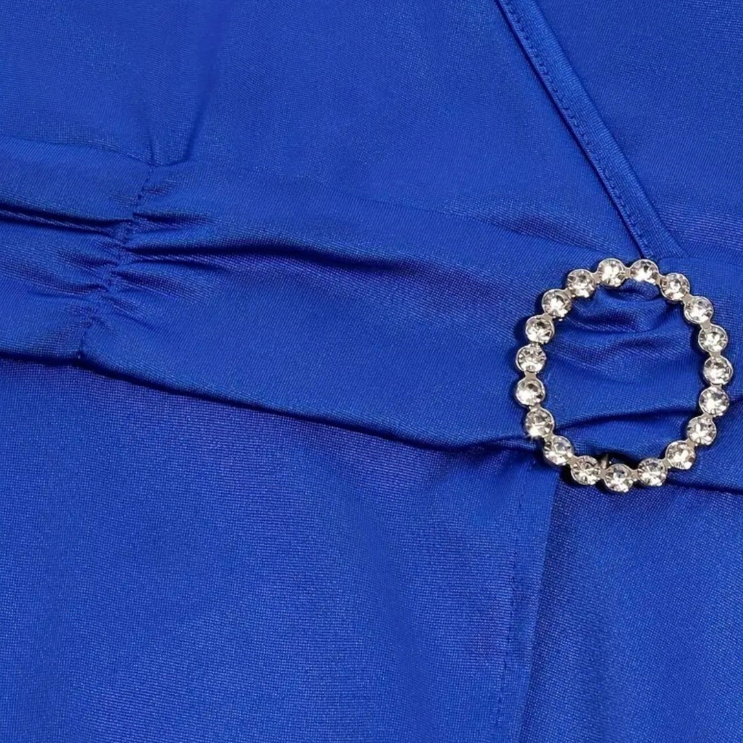 Elegantes Strass V-Ausschnitt Asymmetrisches Damen Abendkleid