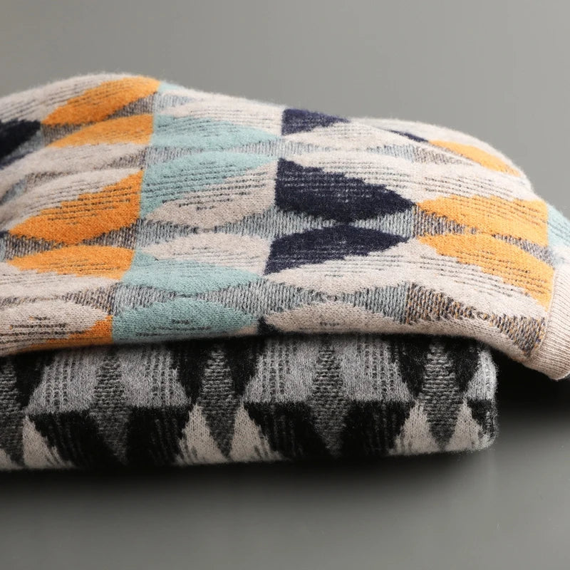 Herren Struktur-Pullover mit geometrischen Linien - Leichter Strick