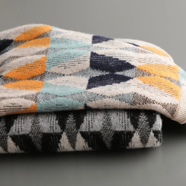 Herren Struktur-Pullover mit geometrischen Linien - Leichter Strick