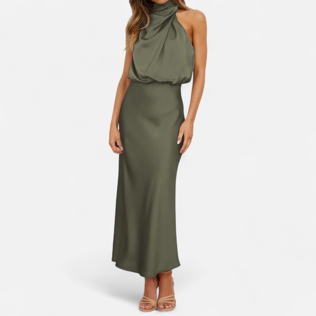 Elegantes ärmelloses langes Satin-Kleid für Damen