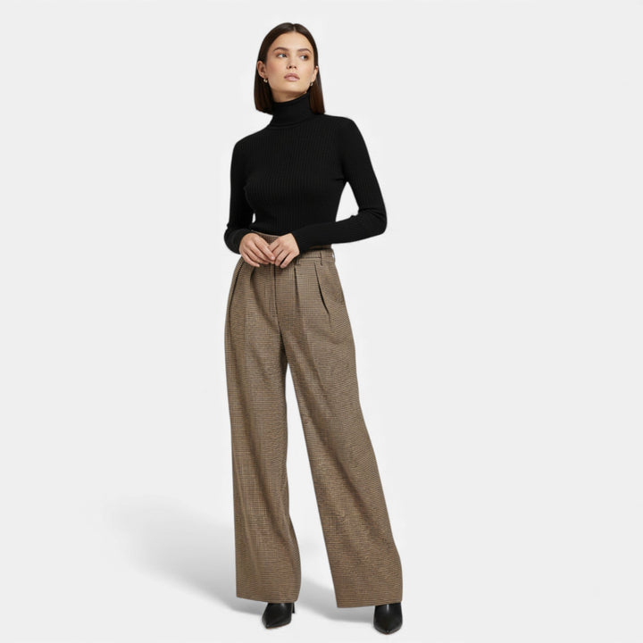 Karierte Hochbund Wide-Leg Damen Hose