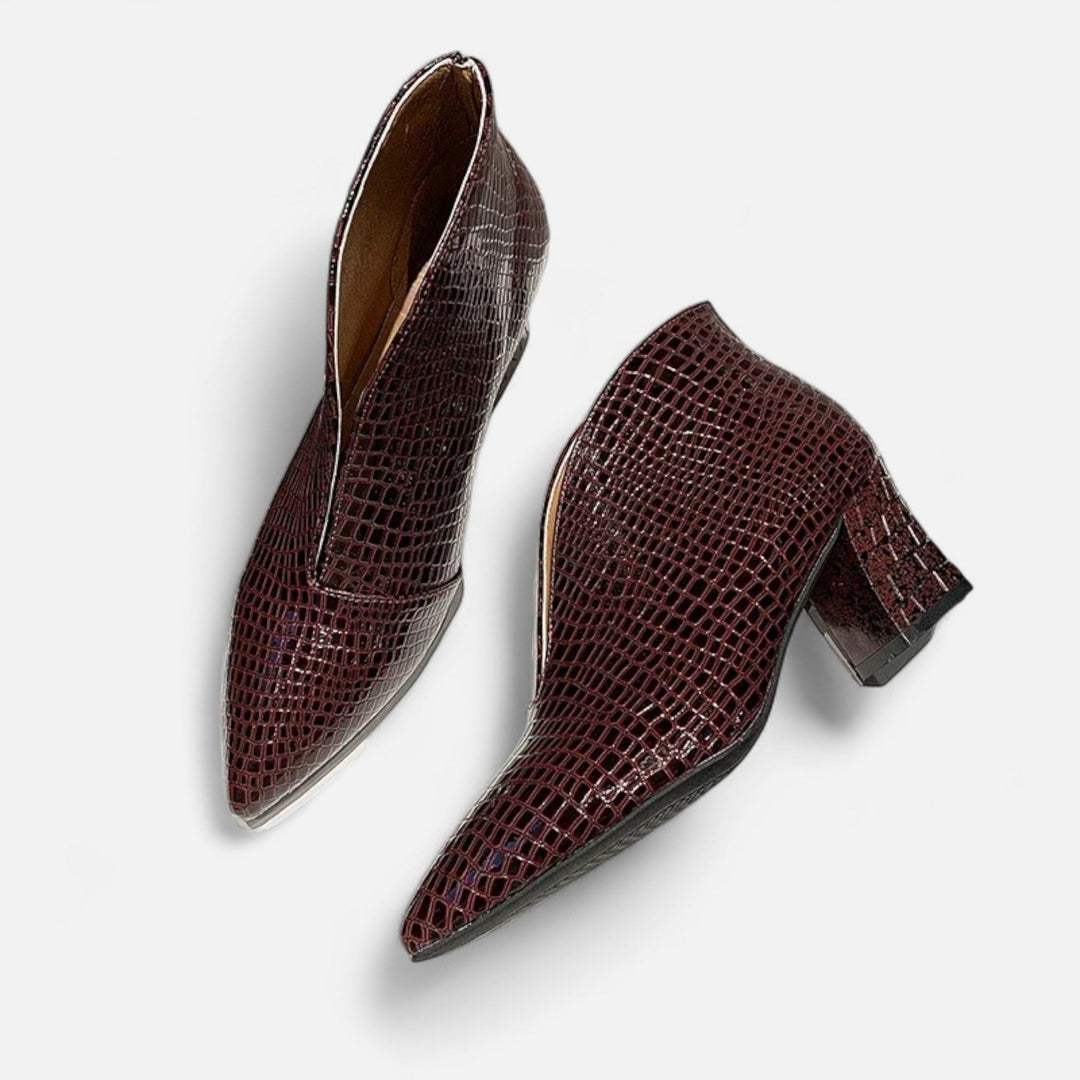 Elegante Patent Leder Damen Ankle Boots mit V-Ausschnitt