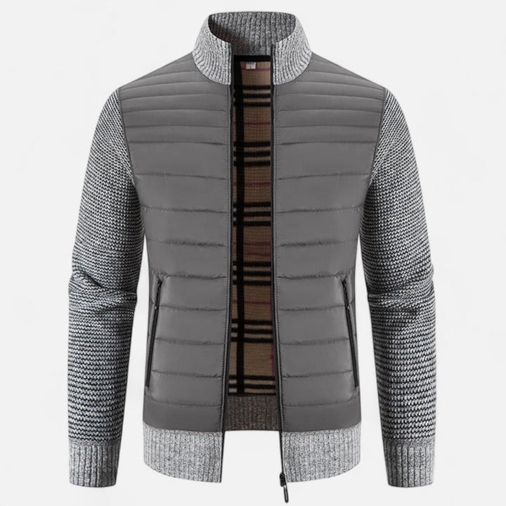 Warme Fleece Patchwork Jacke mit Stehkragen für Herren