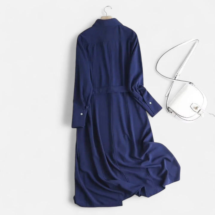 Elegantes Slim-Fit Damen Midi Hemdblusekleid mit Gürtel