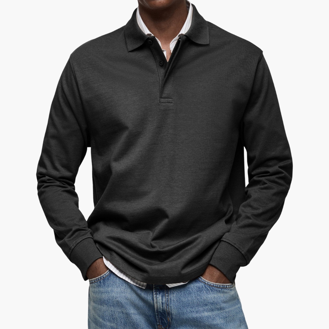 Elegantes Herren Langarm-Poloshirt Casual