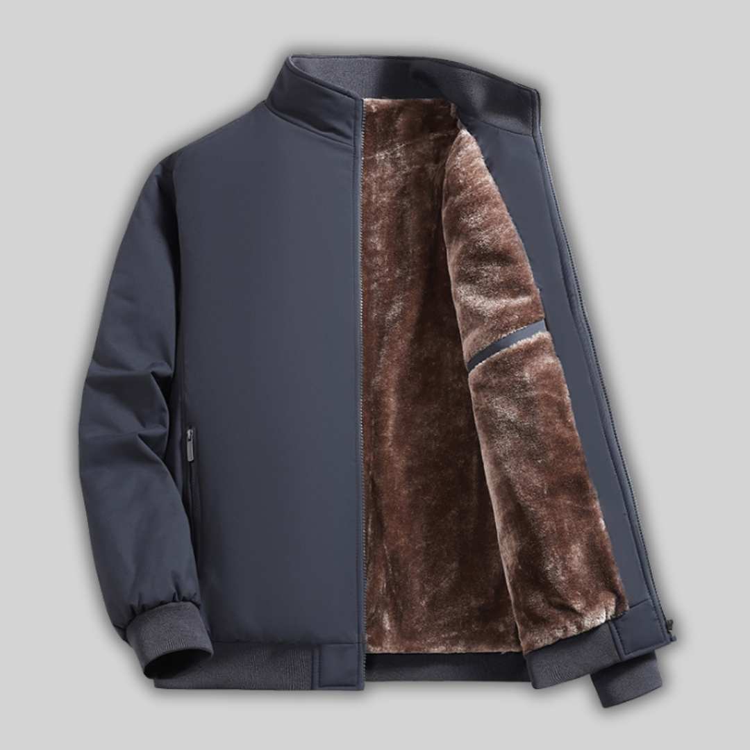 Warme Fleece Winterjacke Herren - Gefütterte Stehkragen Jacke mit Reißverschluss