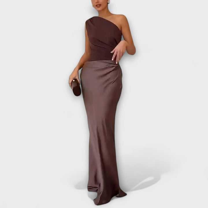 Elegantes Damen Ein-Schulter Maxi Kleid mit asymmetrischem Ausschnitt
