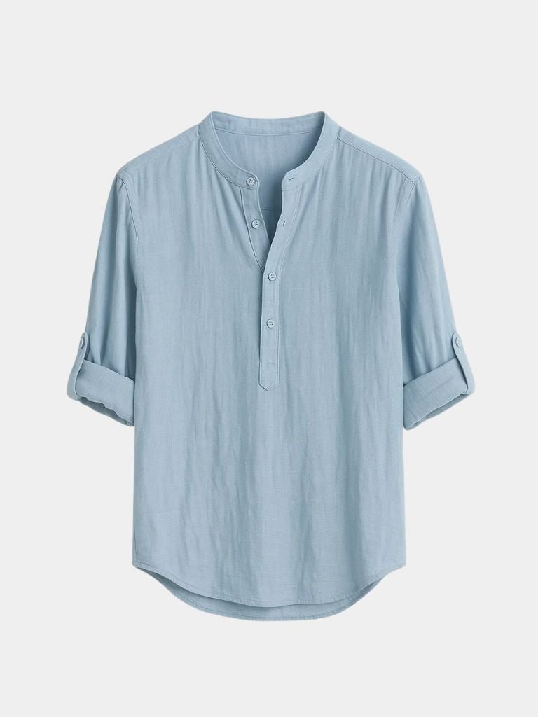 Casual Henry Neck Long Sleeve T-Shirt - Cross & Crown - Cross & Crown