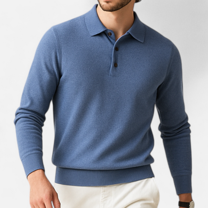 Eleganter Herren Merino Wolle Polo Pullover