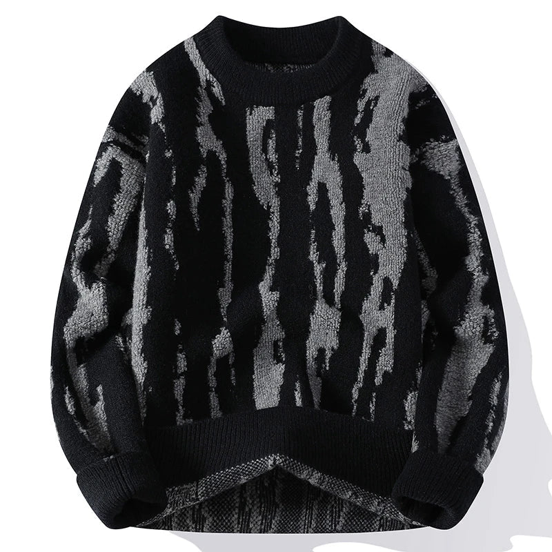 Herren Strickpullover mit abstraktem Dune-Muster - Rundhals Pullover aus Midweight-Strick
