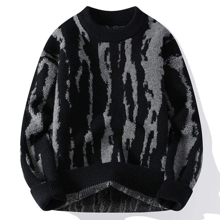 Herren Strickpullover mit abstraktem Dune-Muster - Rundhals Pullover aus Midweight-Strick