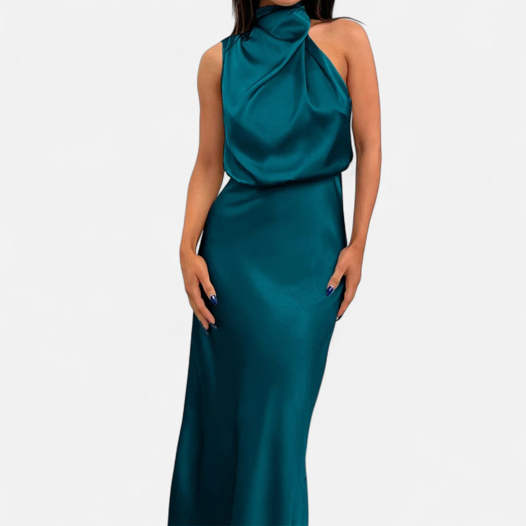 Elegantes ärmelloses langes Satin-Kleid für Damen