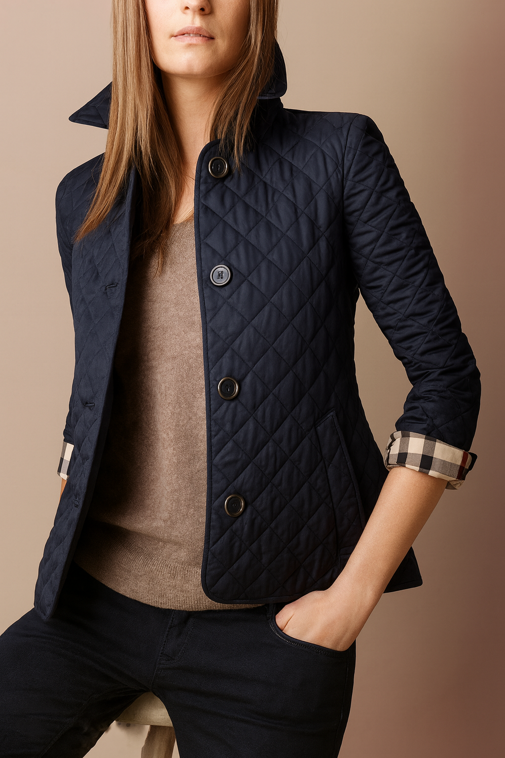 Elegante Damen Steppjacke mit Knöpfen - Klassische Winterjacke für Büro und Alltag