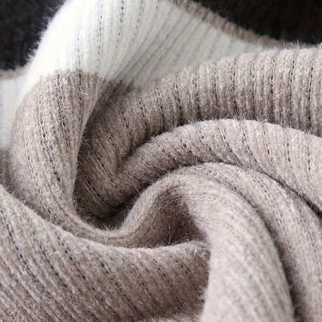 Dicker Gestreifter Half-Zip Strickpullover für Herren