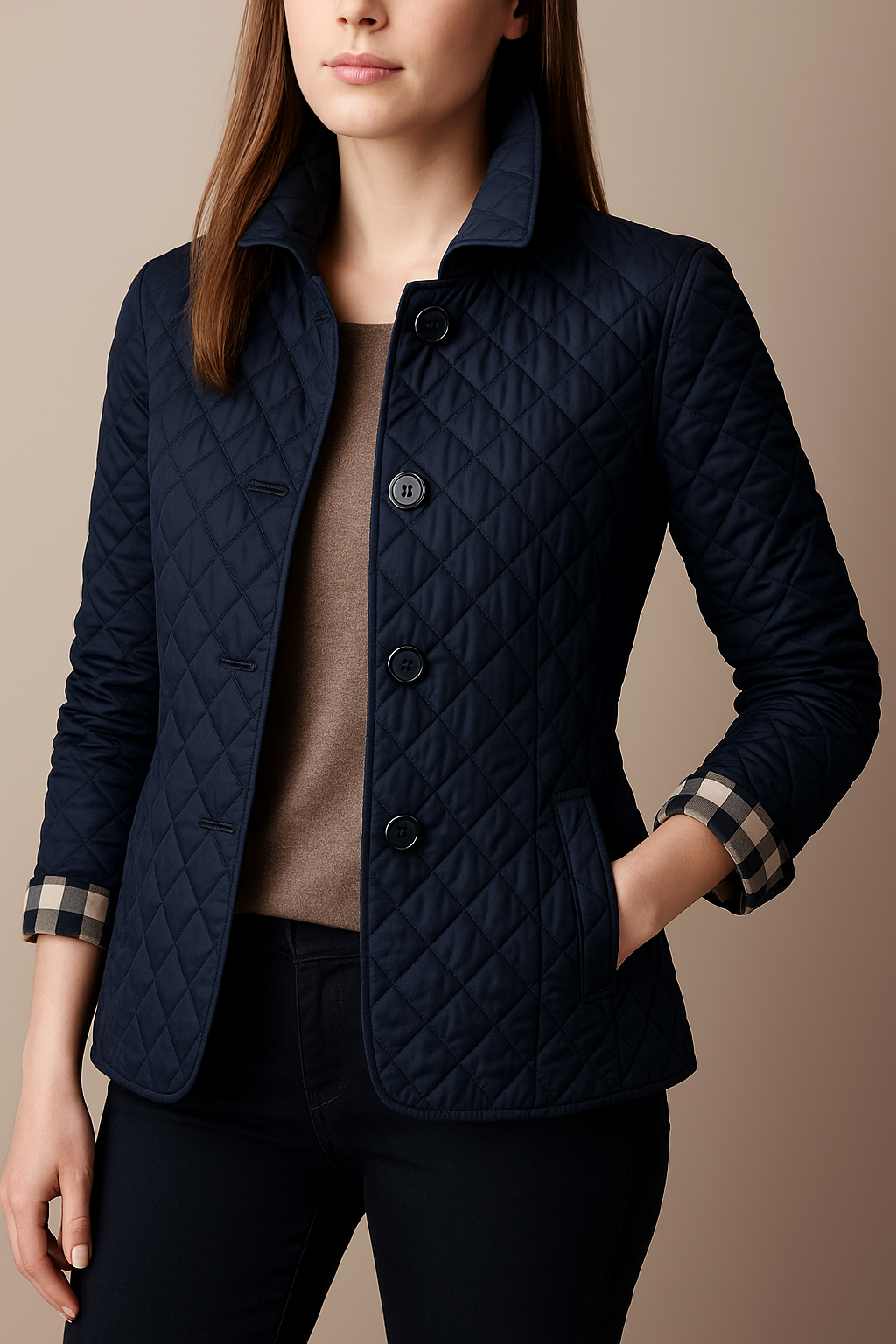 Elegante Damen Steppjacke mit Knöpfen - Klassische Winterjacke für Büro und Alltag