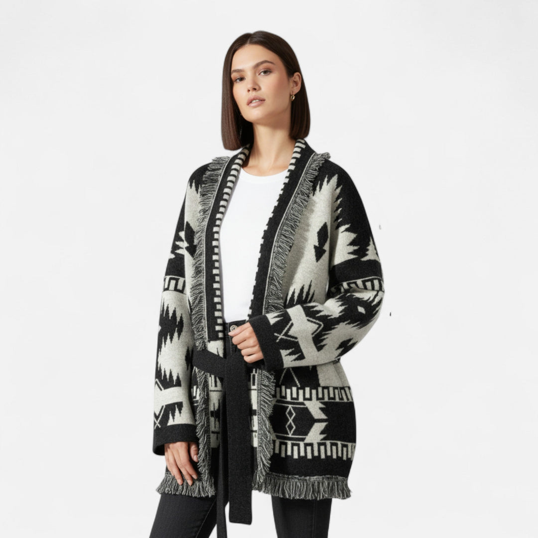 Luxuriöse Kaschmir Jacquard Strickjacke mit Quasten für Damen