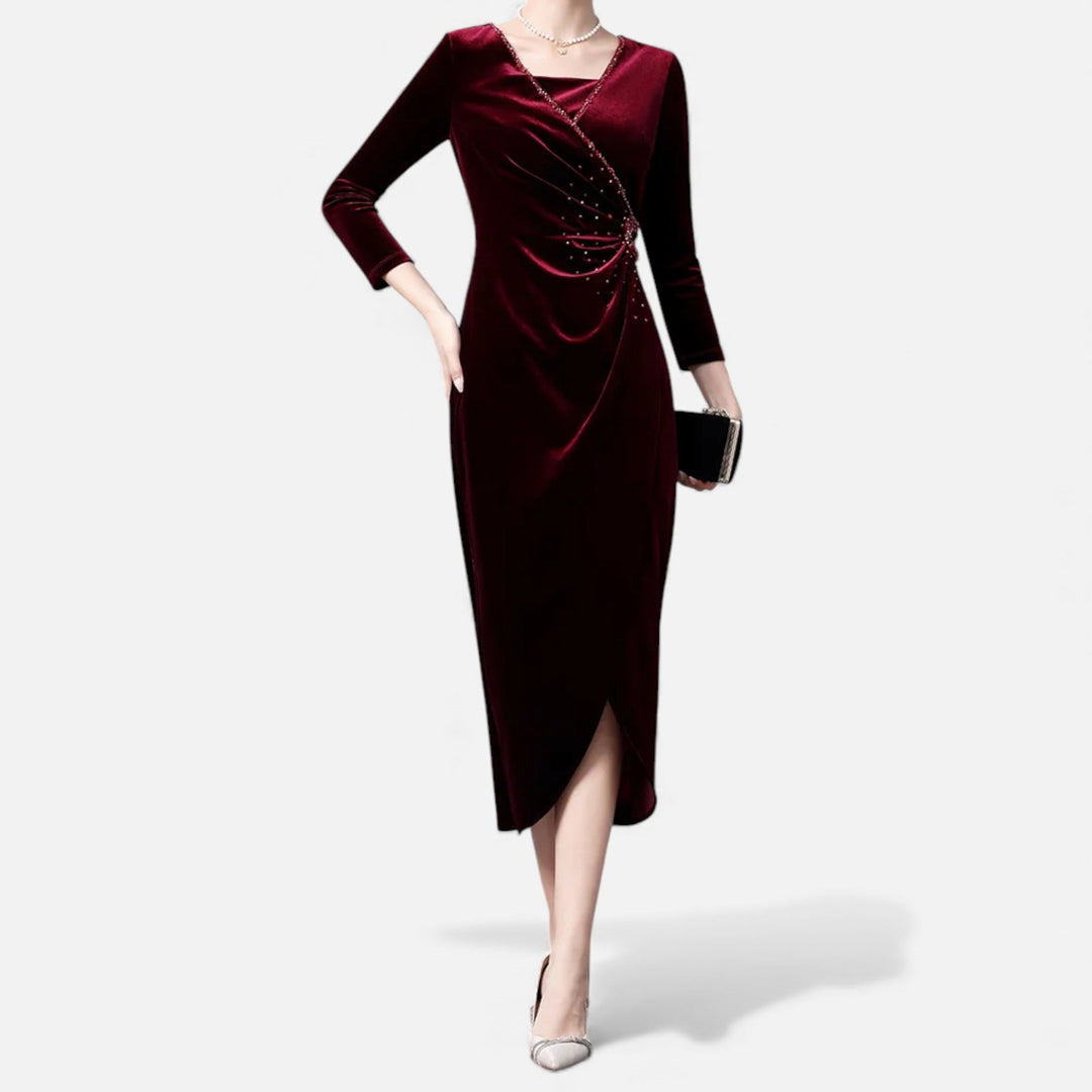 Elegante Samtkleid mit Wickelschnitt Damen - Luxuriöses Draped-Design