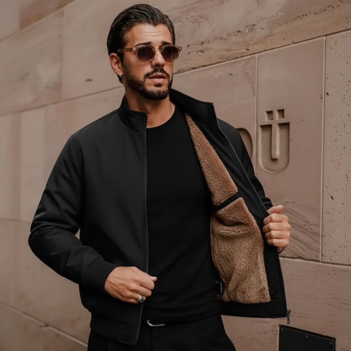 Warme Fleece Winterjacke Herren - Gefütterte Stehkragen Jacke mit Reißverschluss