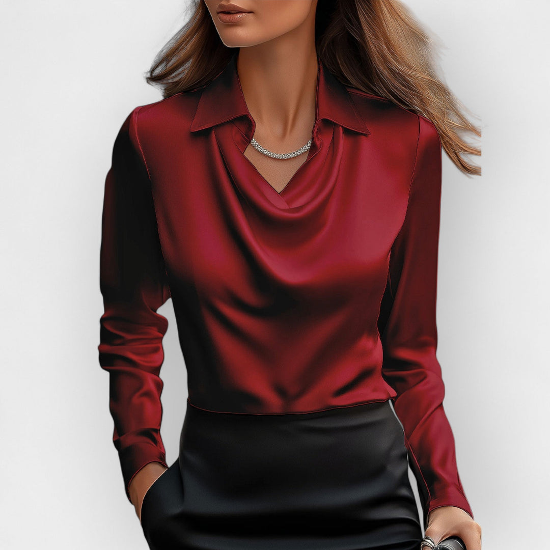 Elegante Damen Satinbluse mit Wasserfallkragen - Edle Bluse für Business und festliche Anlässe