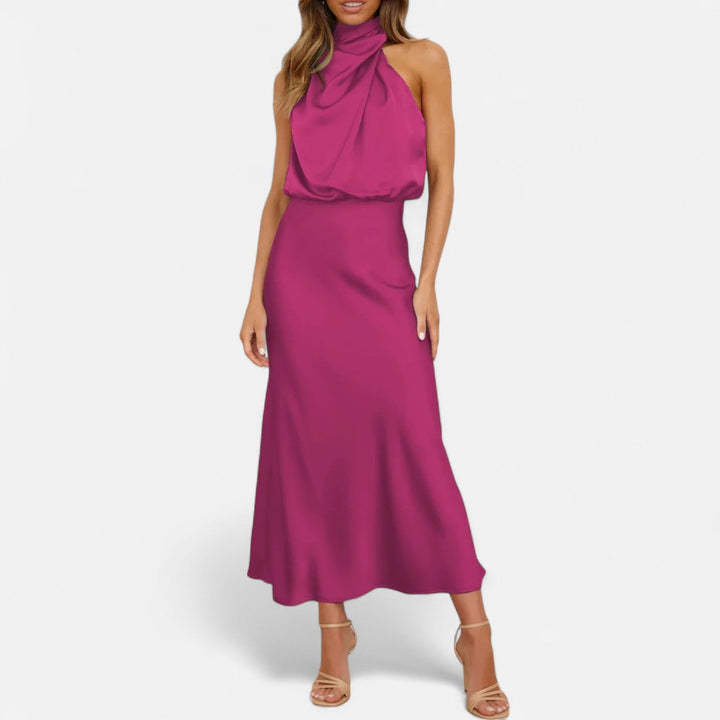 Elegantes ärmelloses langes Satin-Kleid für Damen