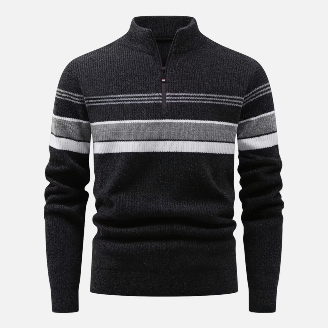 Dicker Gestreifter Half-Zip Strickpullover für Herren