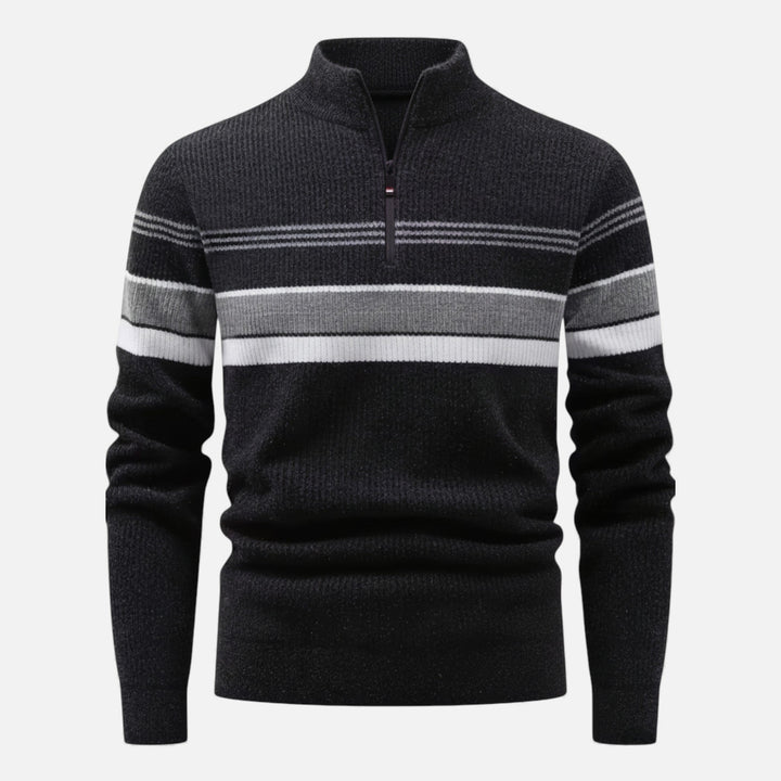 Dicker Gestreifter Half-Zip Strickpullover für Herren