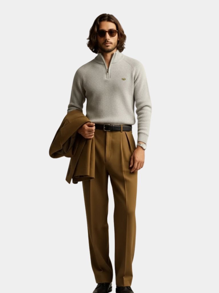 Eleganter Herren Quarter-Zip Pullover mit Stickerei - Premium Baumwolle