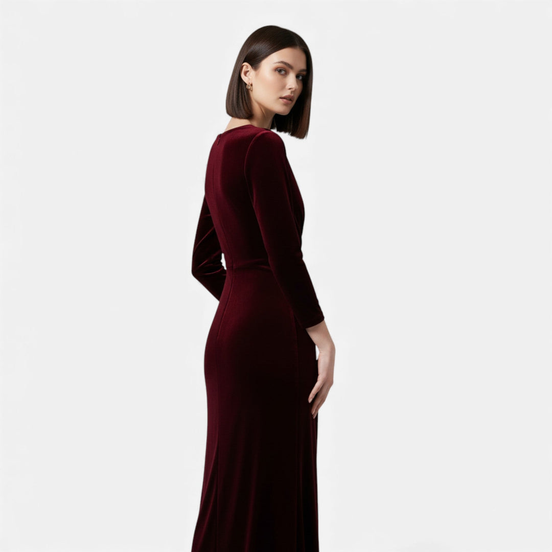 Elegante Samtkleid mit Wickelschnitt Damen - Luxuriöses Draped-Design