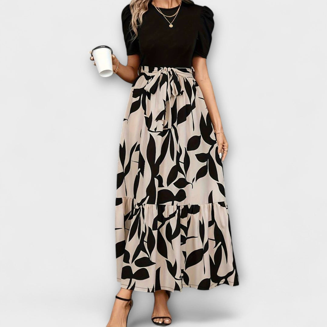 Damen Sommerkleid mit Blumenmuster - Rundhalsausschnitt und Kurzarm