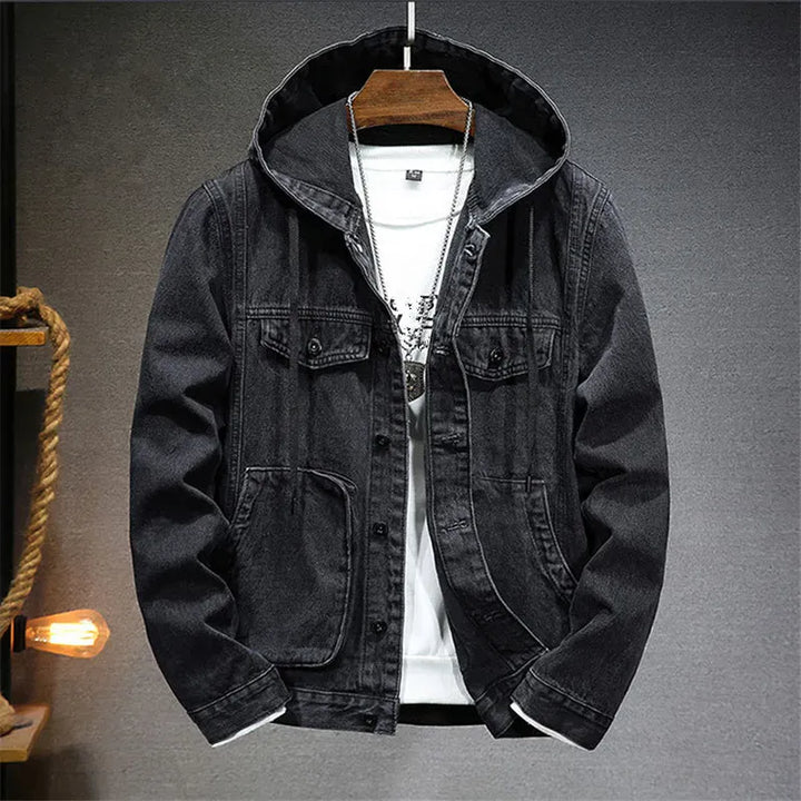 Herren Jeansjacke mit Kapuze - Robuster Denim-Hoodie für lässige Streetwear