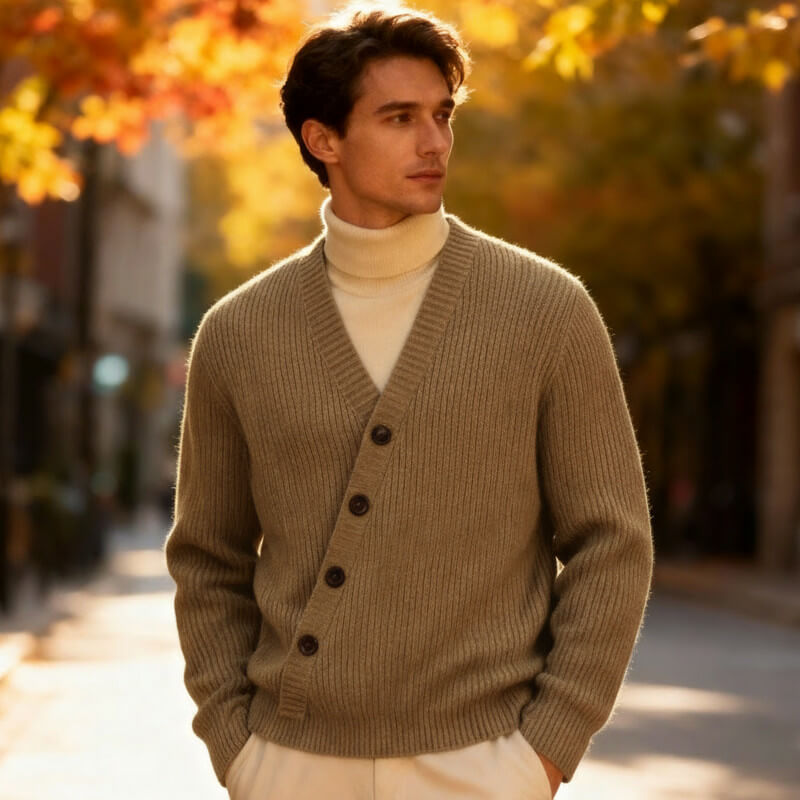 Herren Ripp-Strick Cardigan mit V-Ausschnitt - Weich und Vielseitig