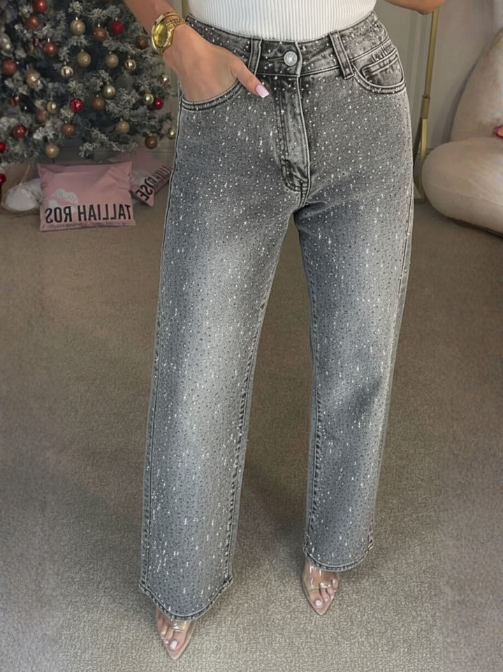 Damen Straight-Cut Jeans mit Strass-Verzierung