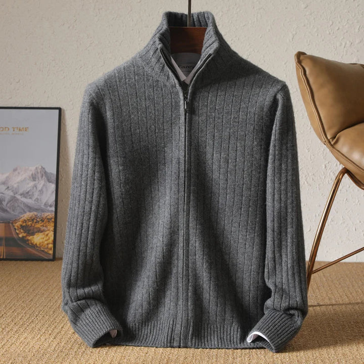 Herren Merino Woll-Cardigan mit Stehkragen und Reißverschluss