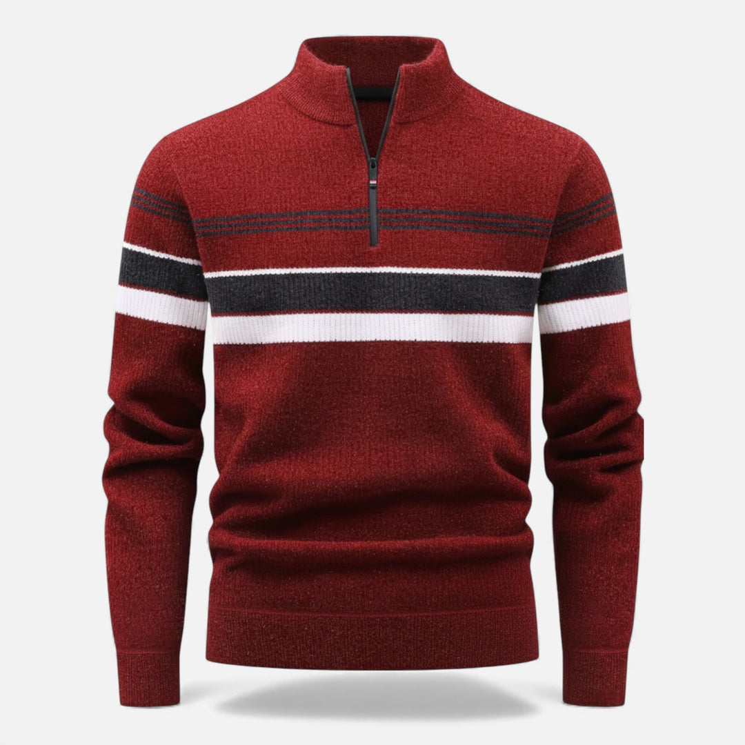 Dicker Gestreifter Half-Zip Strickpullover für Herren