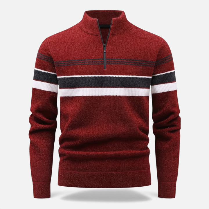 Dicker Gestreifter Half-Zip Strickpullover für Herren
