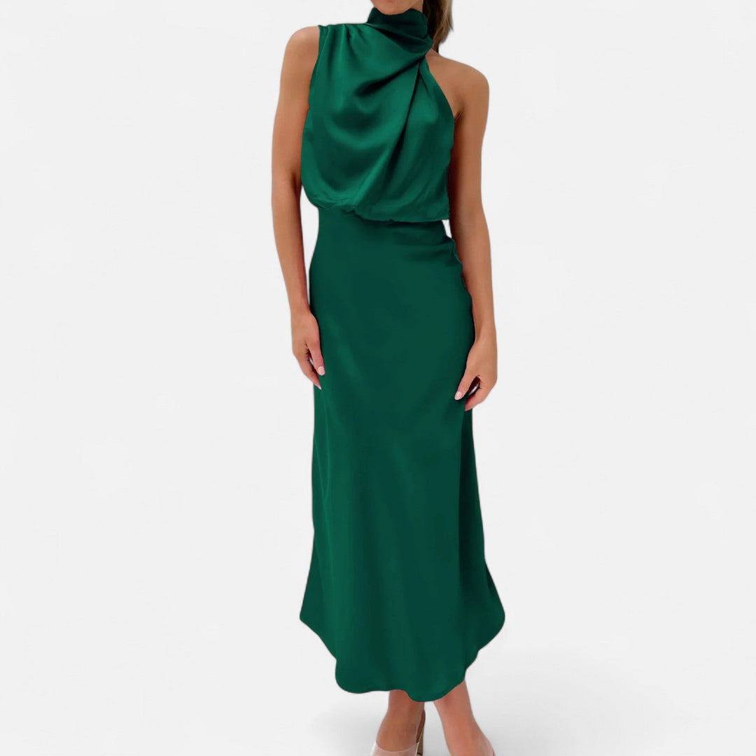Elegantes ärmelloses langes Satin-Kleid für Damen