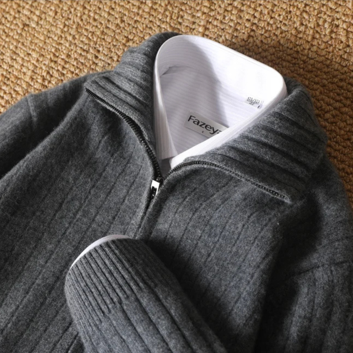 Herren Merino Woll-Cardigan mit Stehkragen und Reißverschluss
