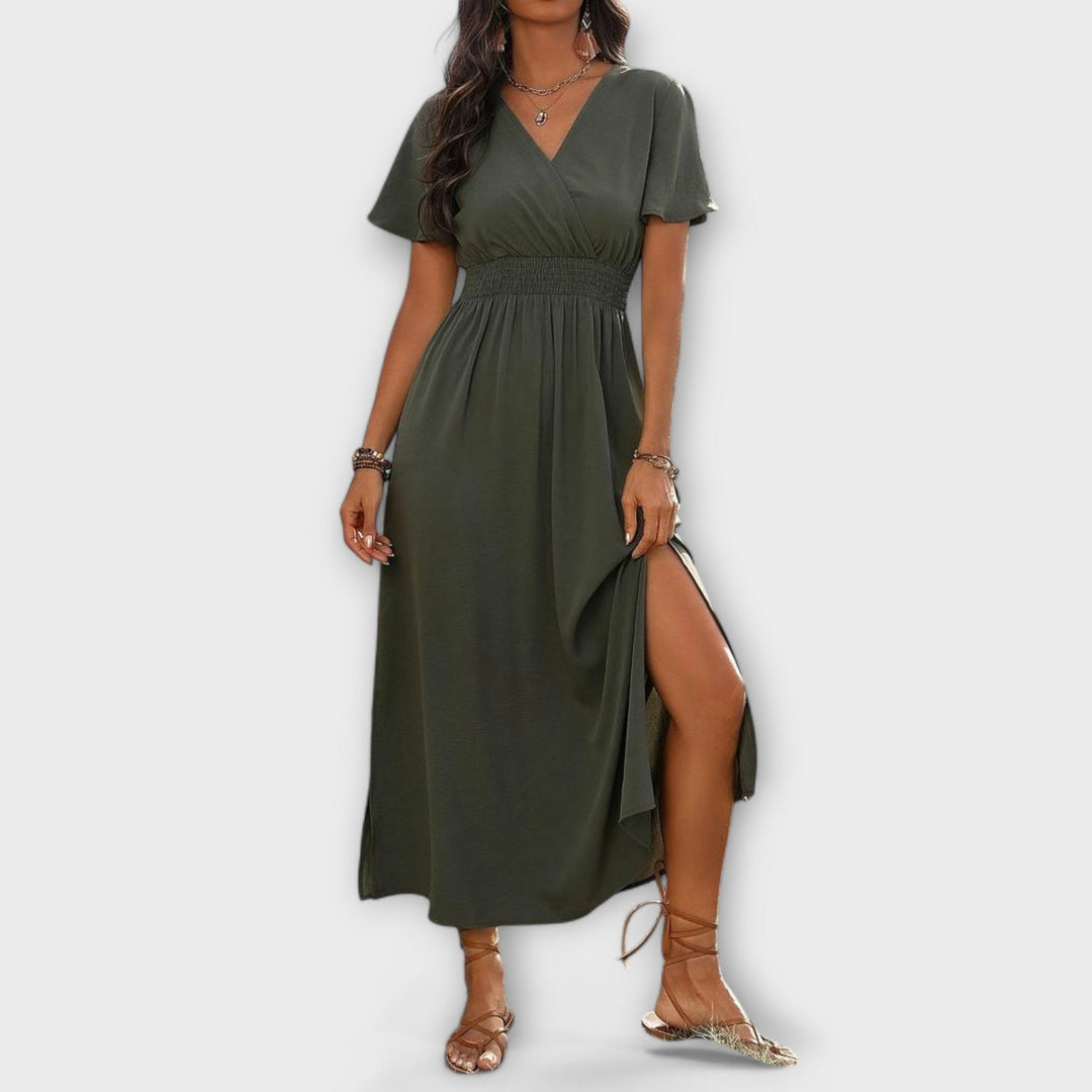Elegantes Damen Boho-Kleid mit V-Ausschnitt und langen Ärmeln
