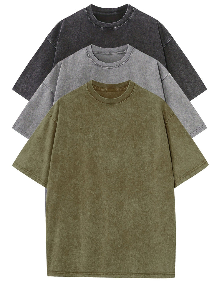 Oversized Baumwoll Basic Herren T-Shirt Set 3-teilig