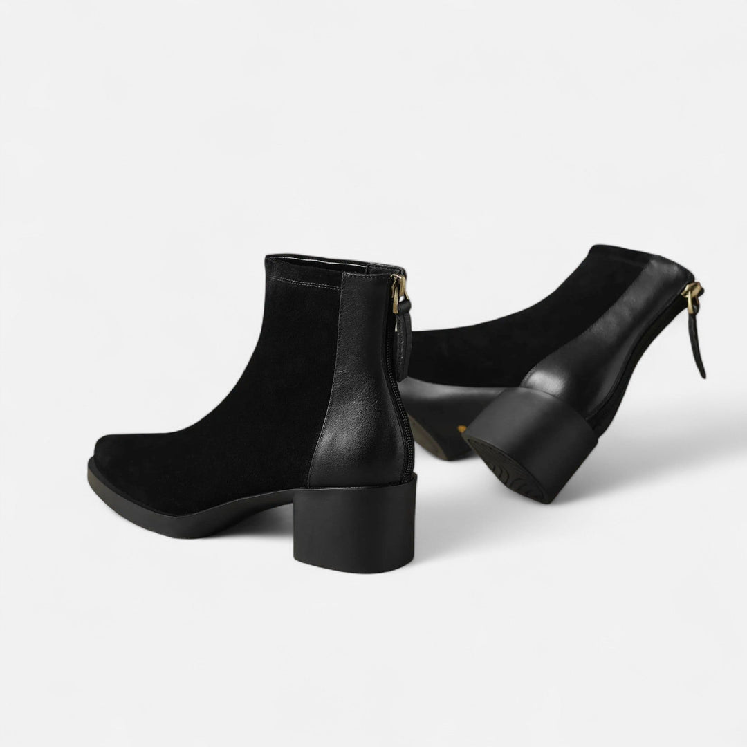 Wildleder Stiefeletten mit quadratischer Zehenpartie und mittelhohem Absatz für Damen