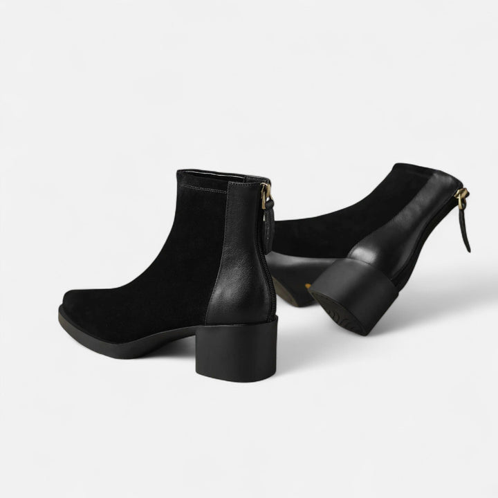 Wildleder Stiefeletten mit quadratischer Zehenpartie und mittelhohem Absatz für Damen