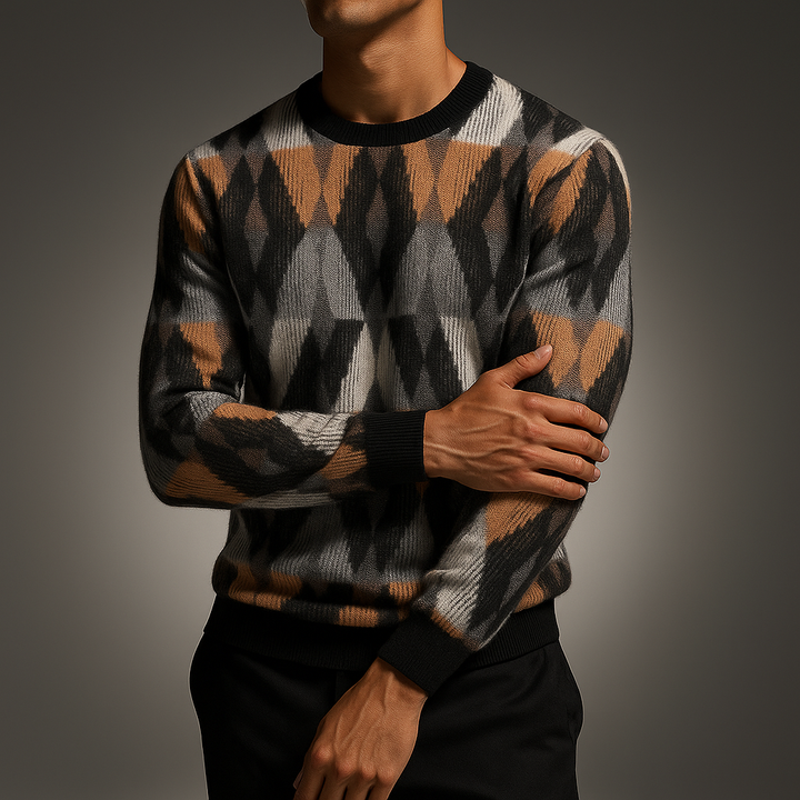 Herren Struktur-Pullover mit geometrischen Linien - Leichter Strick