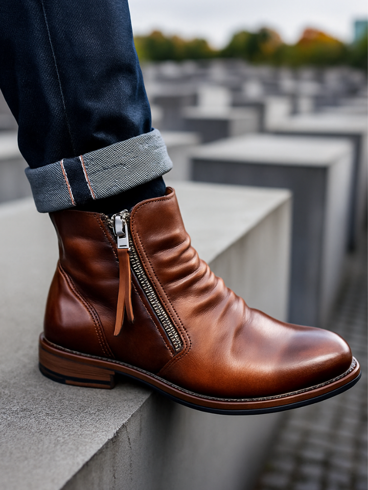 Komfortable Herren Stiefel aus PU-Leder mit Reißverschluss - Rutschfest und Atmungsaktiv