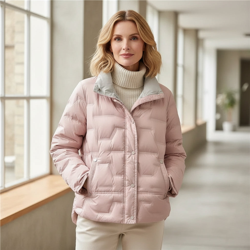 Leichte Gesteppte Daunenjacke mit Stehkragen für Damen