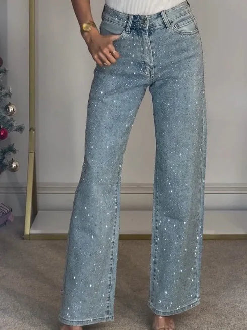 Damen Straight-Cut Jeans mit Strass-Verzierung