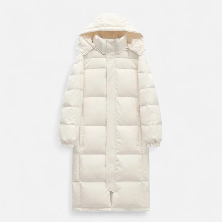 Lange Warme Damen Steppjacke mit Kapuze