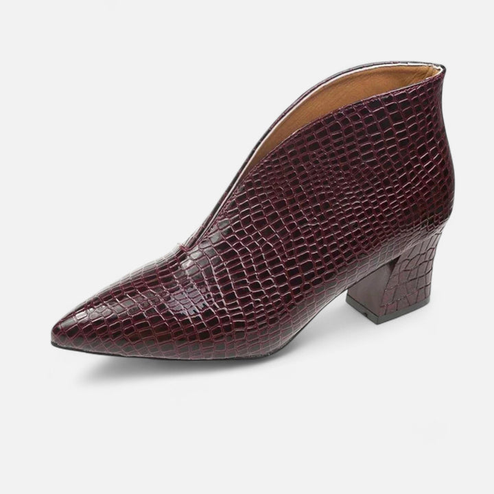 Elegante Patent Leder Damen Ankle Boots mit V-Ausschnitt