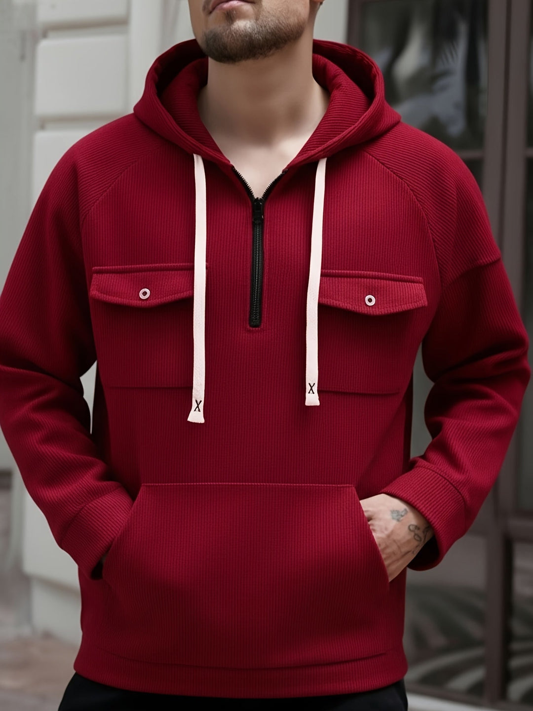 Herren Hoodie mit Quarter-Zip und Brusttaschen
