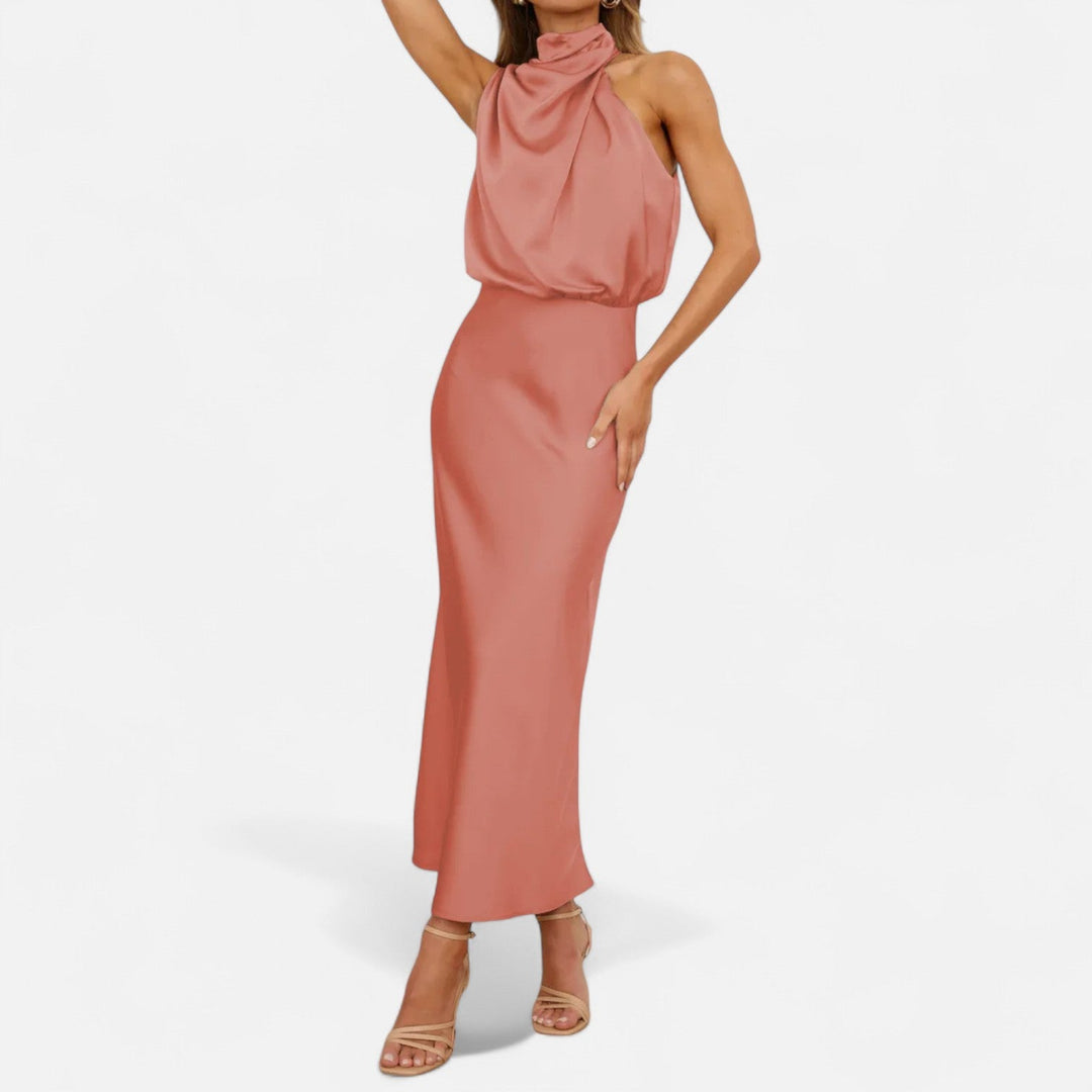 Elegantes ärmelloses langes Satin-Kleid für Damen