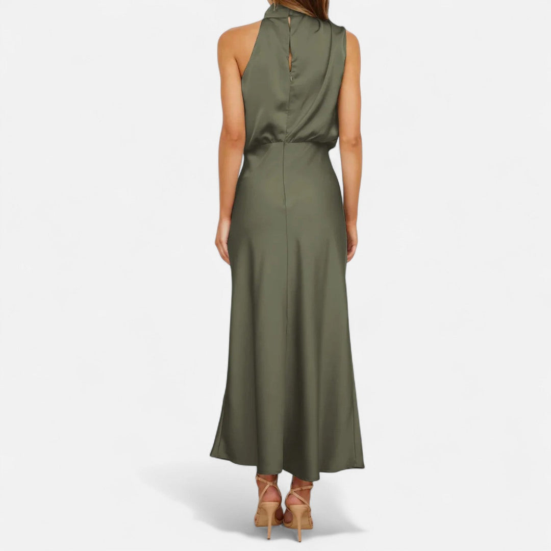 Elegantes ärmelloses langes Satin-Kleid für Damen
